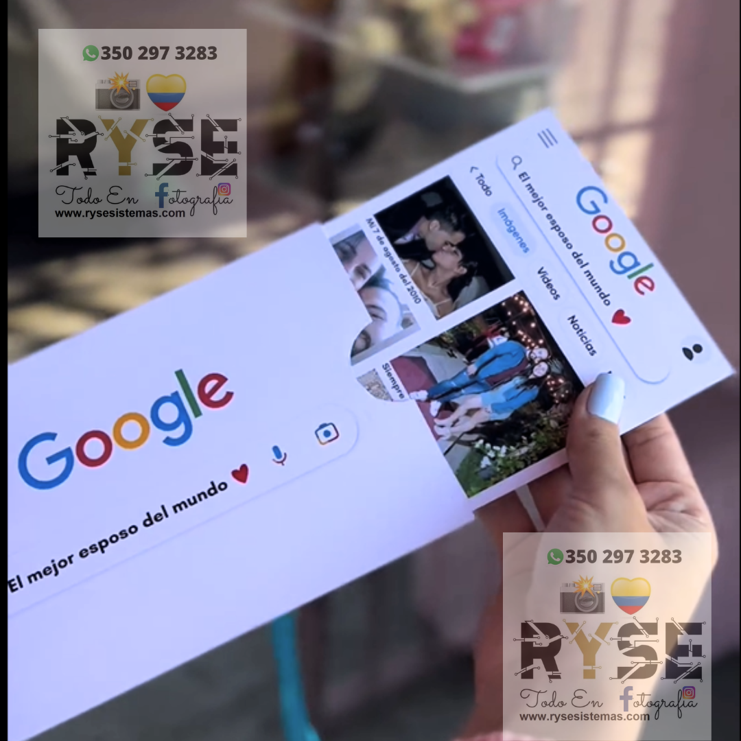 Tarjeta Google con 5 Fotos y Frase + Lazo