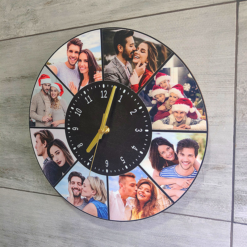Reloj redondo personalizado con collage de fotos