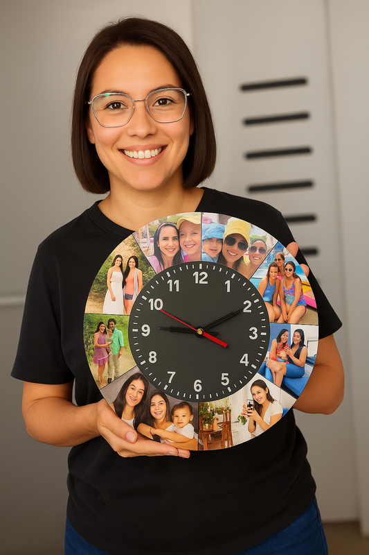 Reloj redondo personalizado con collage de fotos