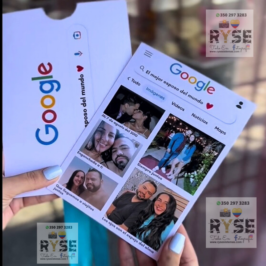 Tarjeta Google con 5 Fotos y Frase + Lazo